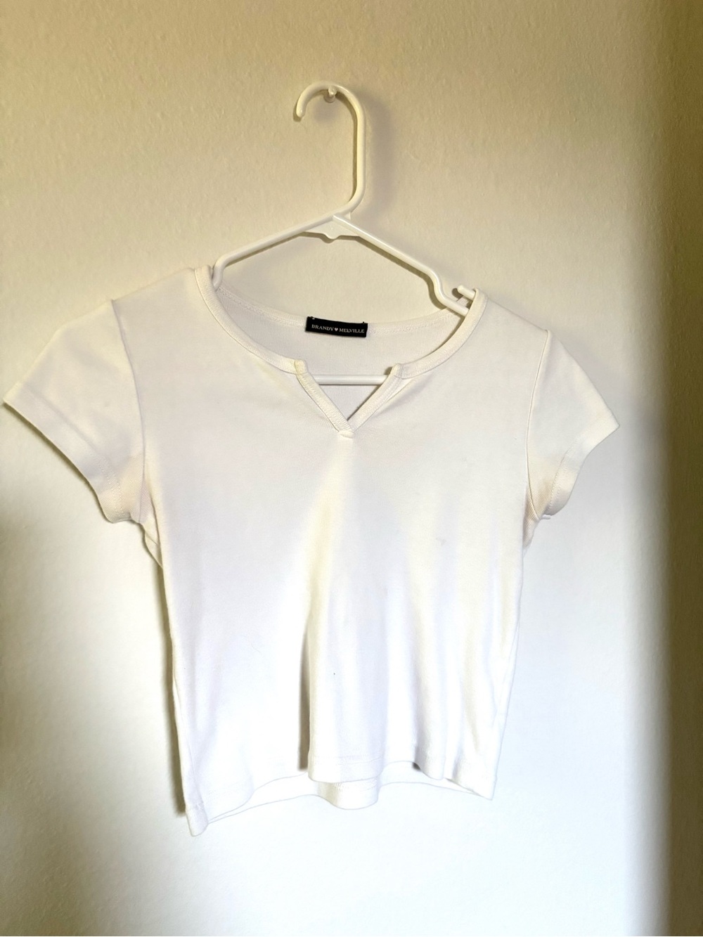 Brandy Melville White Short Sleeve Notch-Neck Tee